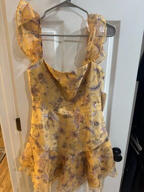 Tobi Yellow Mini Dress with Purple Floral Print